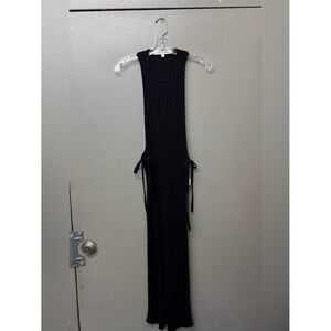 DylanLex Flex Wrap Dress Women Small Black Ribbed High Neck Tie Waist